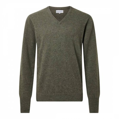 Khaki Classic V-Neck Wool Cashmere Jumper - Bernard Weatherill - Modalova