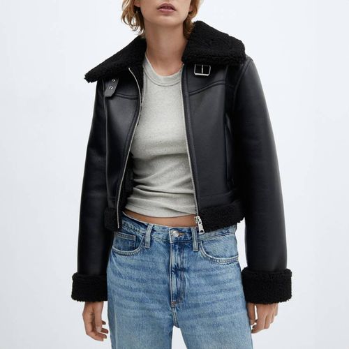 Black Faux Shearling Biker Jacket - Mango - Modalova