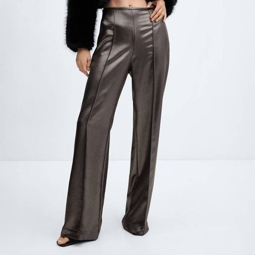 Brown Metallic Wide Leg Trousers - Mango - Modalova