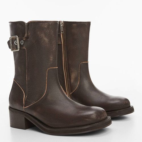 Brown Leather Biker Ankle Boot - Mango - Modalova