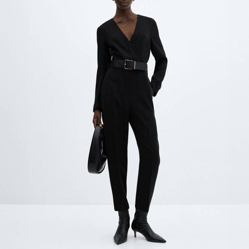 Black Belted V-Neck Jumpsuit - Mango - Modalova