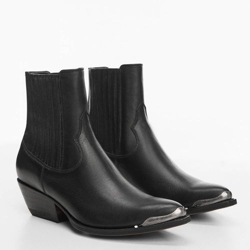 Black Leather Western Ankle Boots - Mango - Modalova