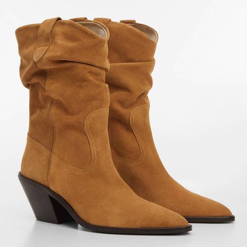 Tan Slouchy Leather Western Boots - Mango - Modalova