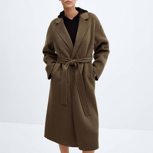 Khaki Belted Wool Blend Coat - Mango - Modalova