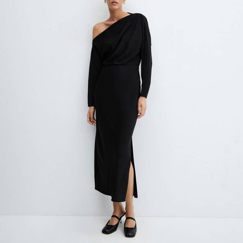 Black Asymmetrical Drape Midi Dress - Mango - Modalova