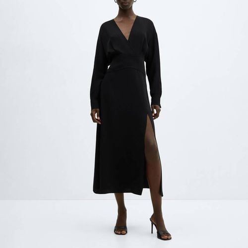 Black V-Neck Relaxed Midi Dress - Mango - Modalova