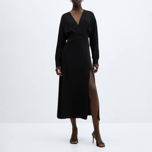 Black V-Neck Relaxed Midi Dress - Mango - Modalova