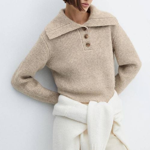 Beige Knit Oversized Collar Jumper - Mango - Modalova