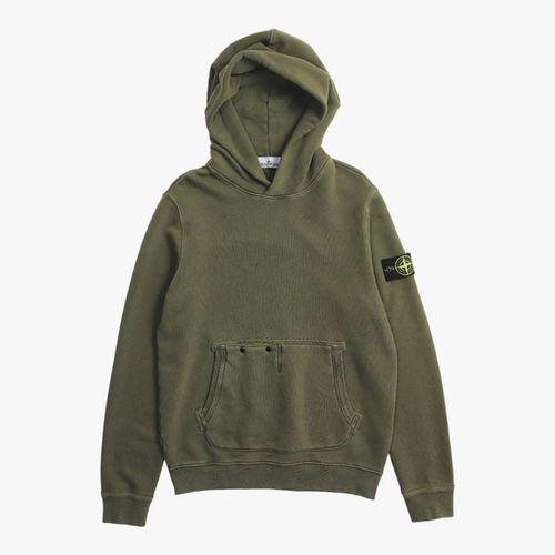 Washed Khaki Badge Cotton Hoodie - Stone Island - Modalova