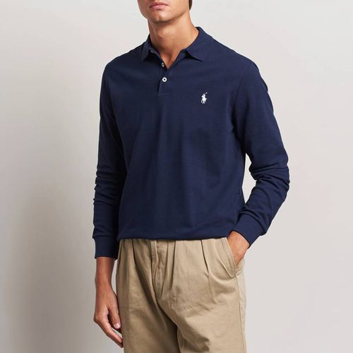 Navy Custom Slim Stretch Long Sleeve Polo Shirt - Polo Ralph Lauren - Modalova