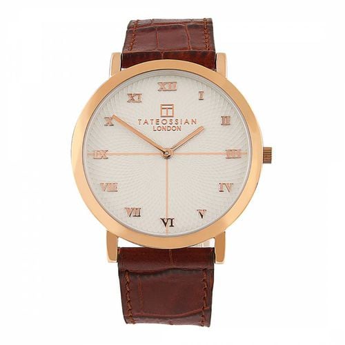 Rotondo Guilloche Ultra Slim Leather Watch In With Rose Gold Plated - Tateossian - Modalova