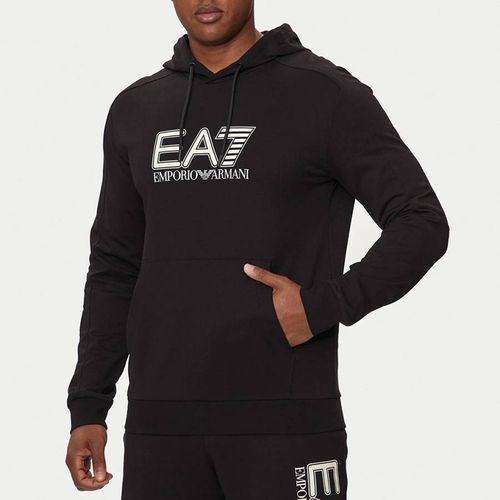 Black Hooded Cotton Sweatshirt - EA7 Emporio Armani - Modalova