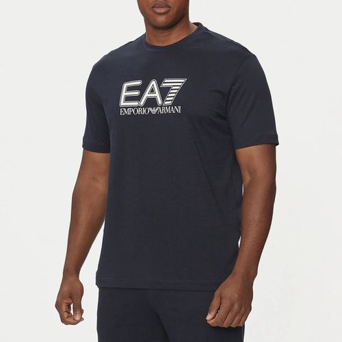 Navy Logo Cotton T-Shirt - EA7 Emporio Armani - Modalova