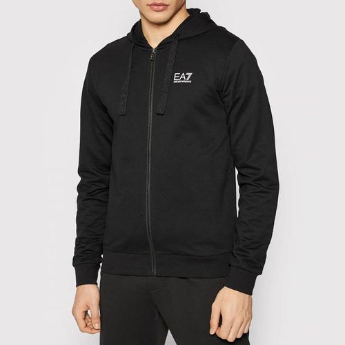 Black Zip Through Cotton Hoodie - EA7 Emporio Armani - Modalova