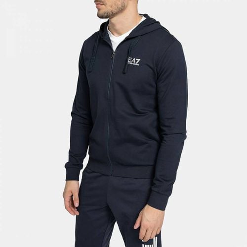 Navy Zip Through Cotton Hoodie - EA7 Emporio Armani - Modalova