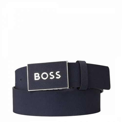 Dark Blue Badge Buckle Leather Belt - BOSS - Modalova