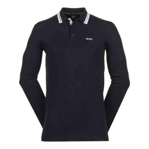 Dark Blue Long Cotton Polo Shirt - BOSS - Modalova