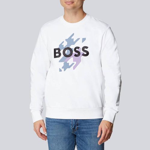 White Logo Cotton Sweatshirt - BOSS - Modalova