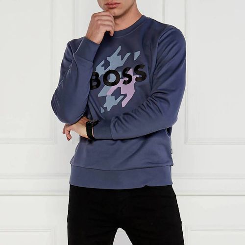 Navy Embroidered Cotton Sweatshirt - BOSS - Modalova