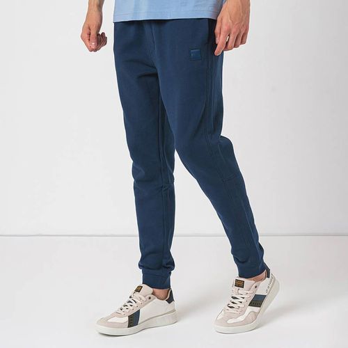 Dark Blue Stitched Cotton Joggers - BOSS - Modalova