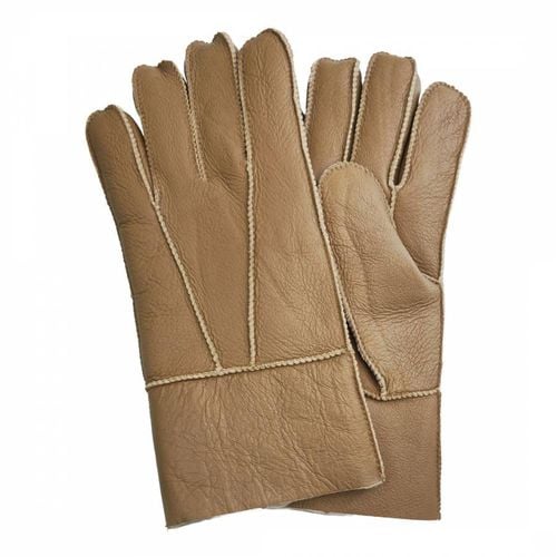 Unisex Tan Shearling Leather Gloves - Shearling Boutique - Modalova