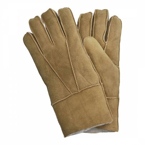 Unisex Tan Shearling Suede Gloves - Shearling Boutique - Modalova