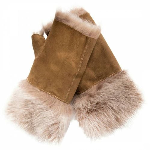 Beige Toscana Suede Shearling Fur Mittens - Shearling Boutique - Modalova