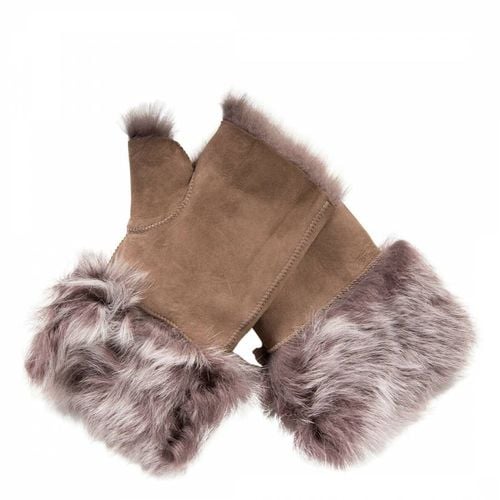 Taupe Shearling Fur Mittens - Shearling Boutique - Modalova