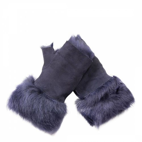 Navy Blue Shearling Mittens - Shearling Boutique - Modalova