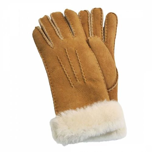 Tan Shearling Suede Gloves with Fur Cuff - Shearling Boutique - Modalova