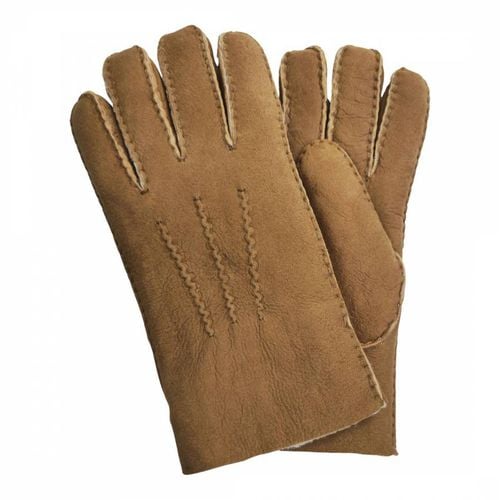 Mens Tan Luxury Shearling Suede Leather Gloves - Shearling Boutique - Modalova