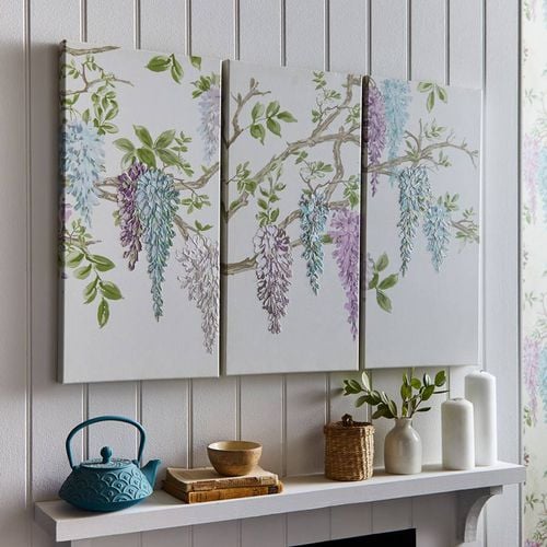 Wisteria Garden Set Of 3 30x60cm Printed Canvases With Embroidery Detail - Laura Ashley - Modalova