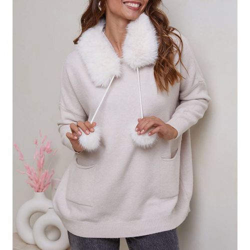 Cream Cashmere Blend Pom Pom Hooded Jumper - SOFT CASHMERE - Modalova