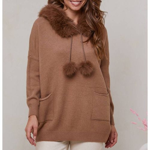 Camel Cashmere Blend Pom Pom Hooded Jumper - SOFT CASHMERE - Modalova