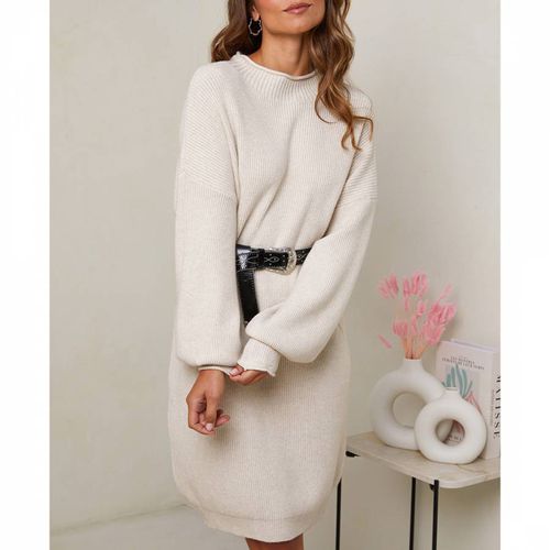 Cream Cashmere Blend Funnel Neck Dress - SOFT CASHMERE - Modalova