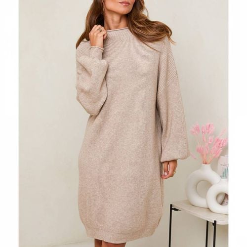 Camel Cashmere Blend Funnel Neck Dress - SOFT CASHMERE - Modalova