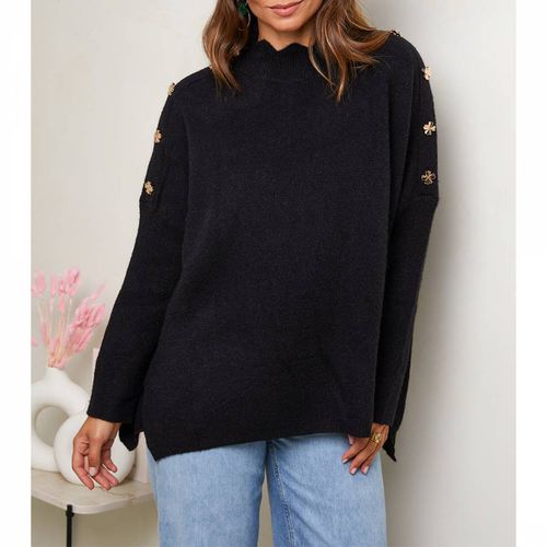 Black Funnel Neck Studded Jumper - SOFT CASHMERE - Modalova