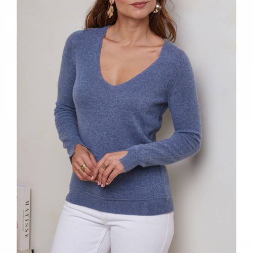 Faded Blue Cashmere V-Neck Jumper - SOFT CASHMERE - Modalova