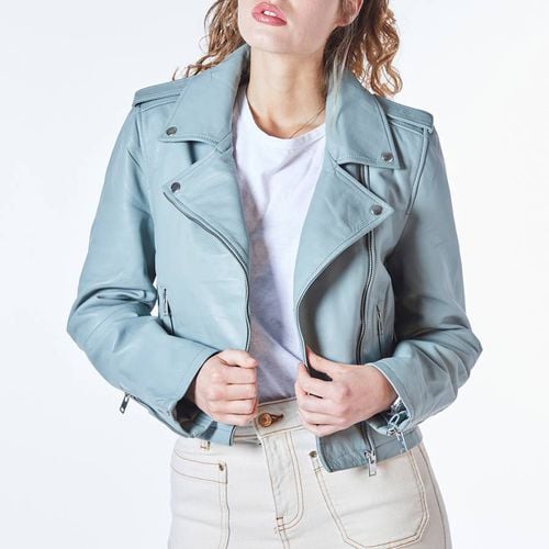 Light Blue Crop Leather Biker Jacket - Bolongaro Trevor - Modalova