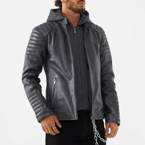 Washed Hooded Leather Racer Jacket - Bolongaro Trevor - Modalova