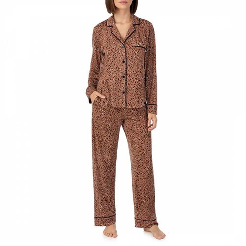 Tan Animal Print Notch Collar Pyjama Set - DKNY - Modalova