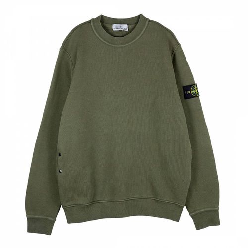 Khaki Old Effect Crewneck Cotton Sweatshirt - Stone Island - Modalova