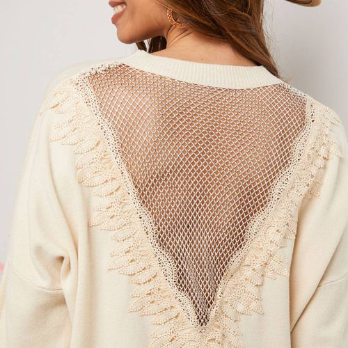 Ecru Lace Back Cashmere Blend Jumper - SOFT CASHMERE - Modalova