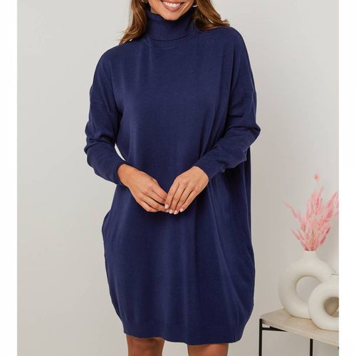 Navy Cashmere Blend Mini Dress - SOFT CASHMERE - Modalova