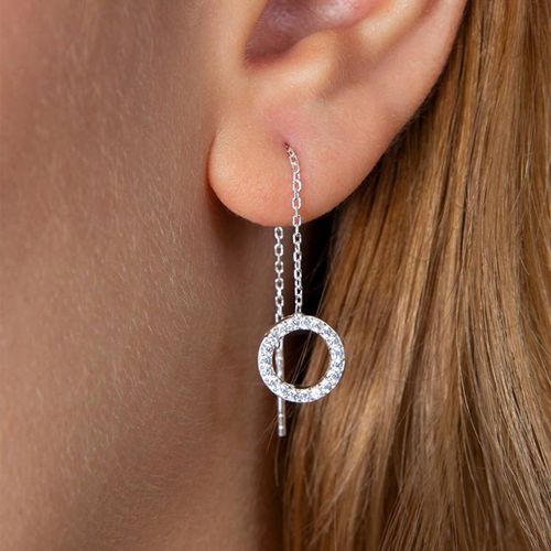 Silver Drop Circle Earrings - Elika - Modalova