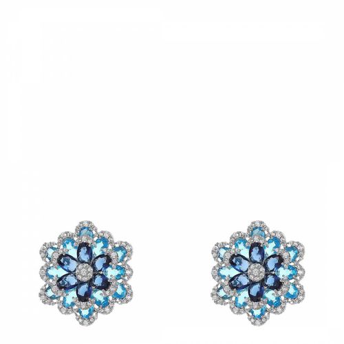 K White Gold Multi Blue Exotic Floral Earrings - Liv Oliver - Modalova