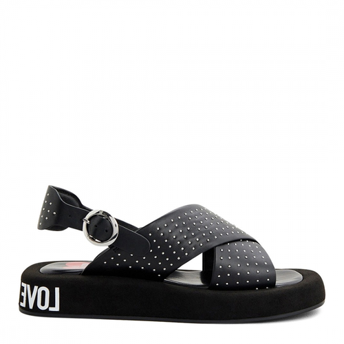 Black Studded Crossover Strap Platform Sandals - Love Moschino - Modalova
