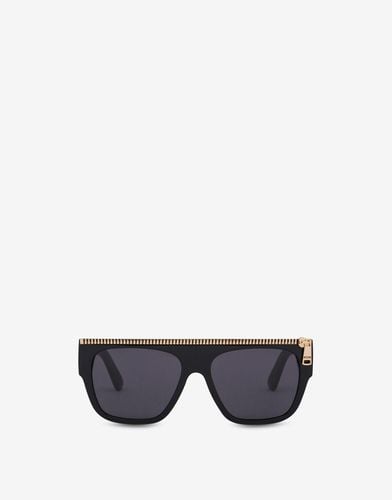 Zip Detail Black Sunglasses - Moschino - Modalova