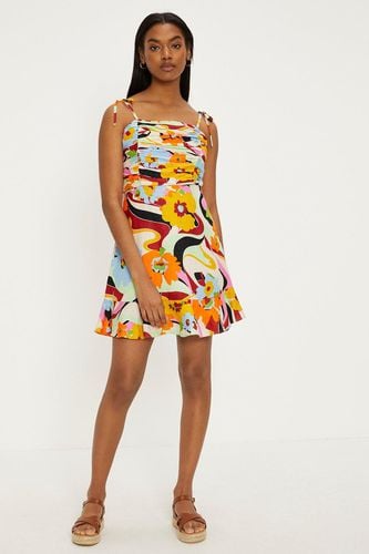 Womens Linen Mix Floral Print Tie Shoulder Mini Dress - - 6 - Oasis - Modalova