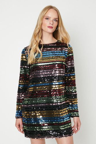 Womens Rainbow Stripe Sequin Mini Shift Dress - - 10 - Oasis - Modalova